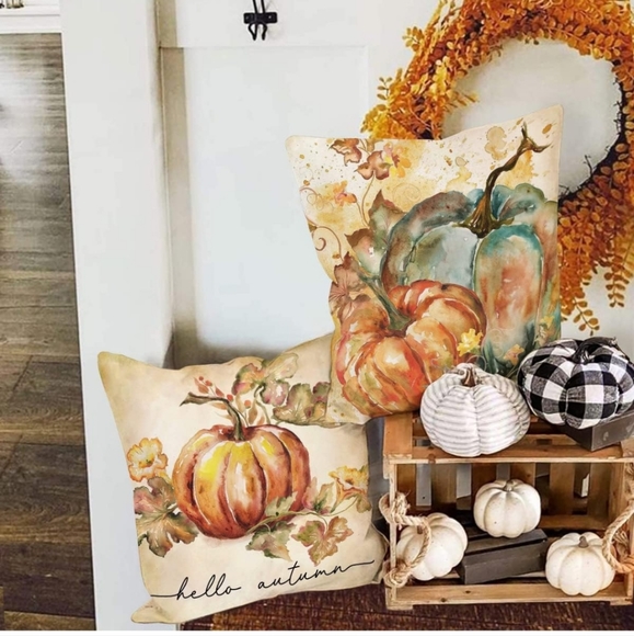 SET 4 Thanksgiving turkey pumpkins watercolor pillows pillowcovers pillowcase - Picture 3 of 7
